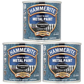 3X Hammerite Hammered Black Paint 250ml Tin Paint